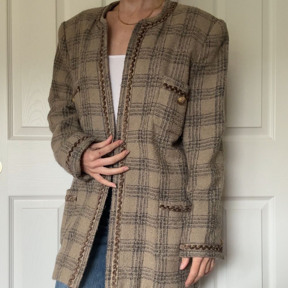Beige Tweed Blazer with Gold buttons
